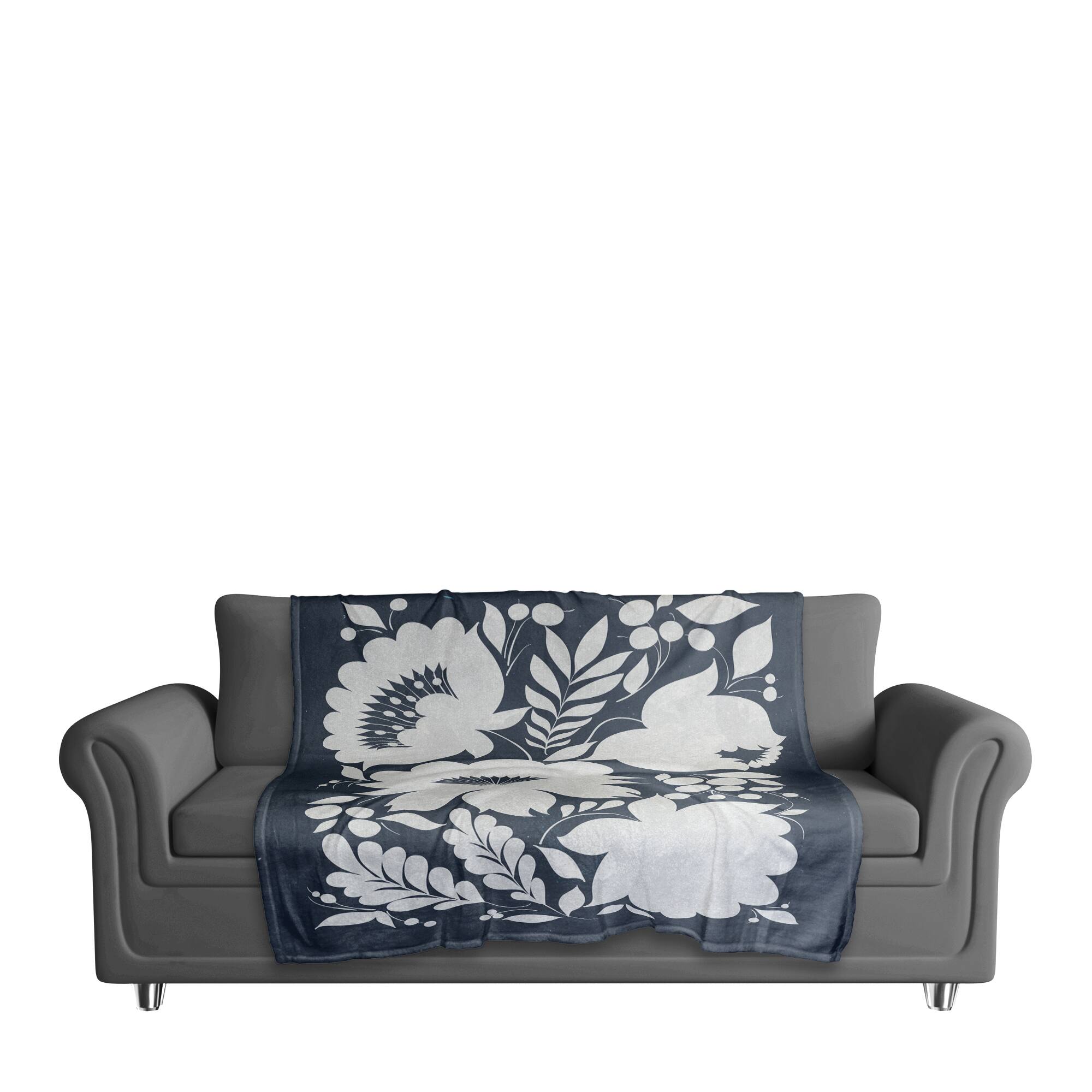 Indigo Flower Print 50" x 60" Coral Fleece Blanket